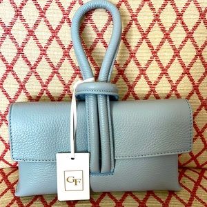 German Fuentes Italian leather wristlet with crossbody strap in blue